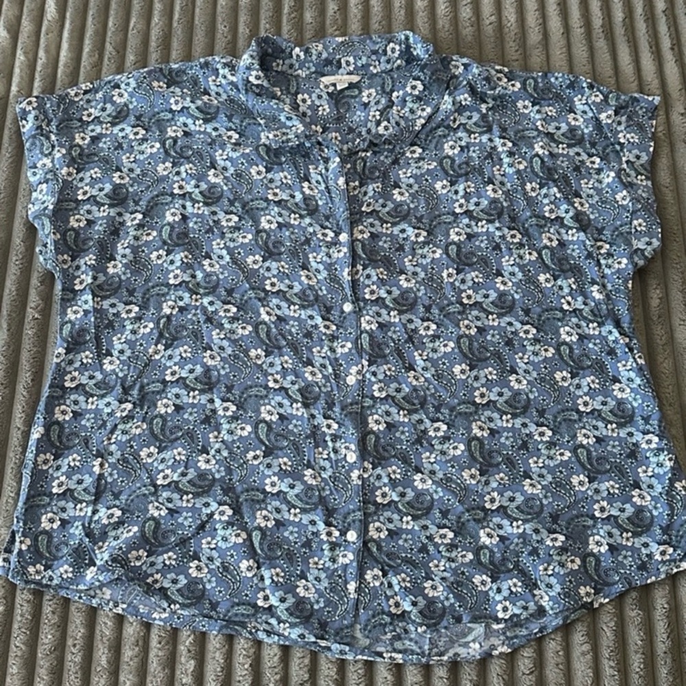 Lucky Brand Blue white Floral Paisley Button-Front Blouse XL